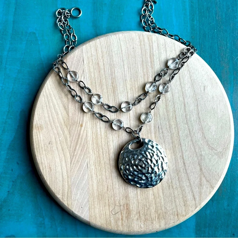 Simon Sebbag Sterling silver double strand chain necklace hammered silver